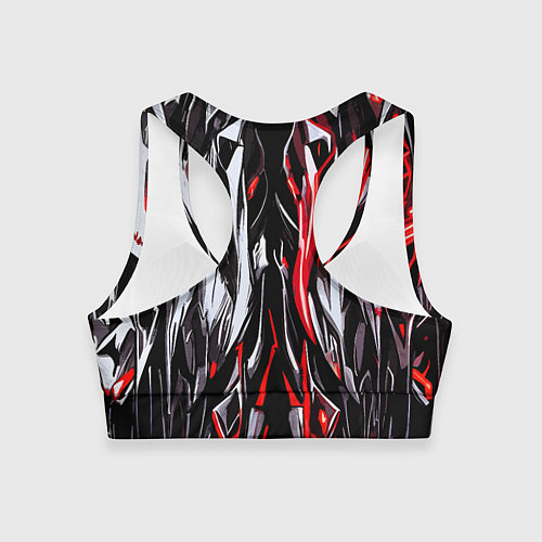 Женский спортивный топ Агрессивные линии белые и красные / 3D-принт – фото 2