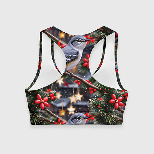 Женский спортивный топ Рождественская птица пересмешник / 3D-принт – фото 2