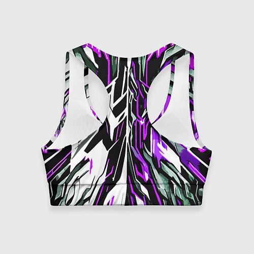Женский спортивный топ Фиолетовая и белая абстракция на чёрном фоне / 3D-принт – фото 2