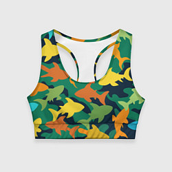 Топик спортивный женский Камуфляж силуэты рыбок, цвет: 3D-принт