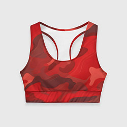 Топик спортивный женский Красный камуфляж крупный, цвет: 3D-принт