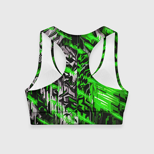 Женский спортивный топ Железный череп и зелёные линии / 3D-принт – фото 2