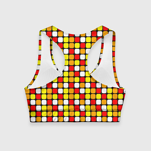 Женский спортивный топ Красные, жёлтые и белые квадраты / 3D-принт – фото 2