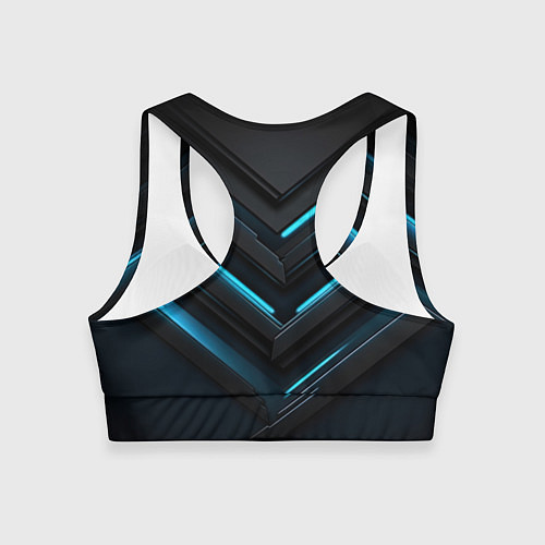Женский спортивный топ Черная абстракция и неоновые синие полосы / 3D-принт – фото 2