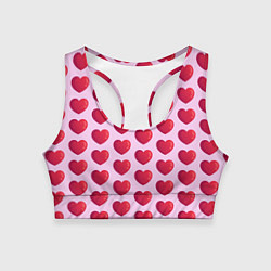 Топик спортивный женский Красные сердца на розовом фоне, цвет: 3D-принт