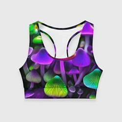 Топик спортивный женский Люминесцентные грибы, цвет: 3D-принт