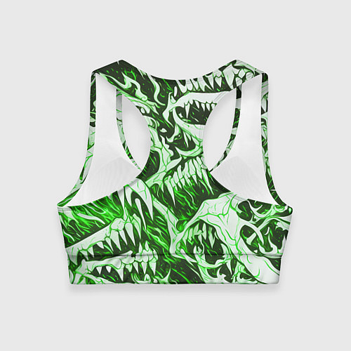 Женский спортивный топ Белые клыки на зелёном фоне / 3D-принт – фото 2