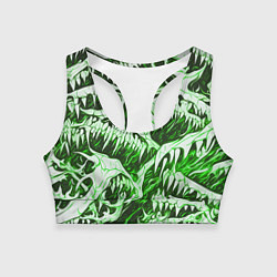 Топик спортивный женский Белые клыки на зелёном фоне, цвет: 3D-принт