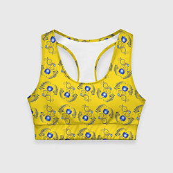 Топик спортивный женский Узор - цветы гжель на желтом фоне, цвет: 3D-принт