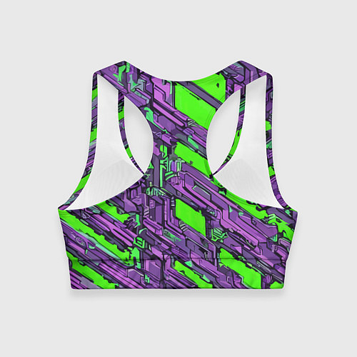 Женский спортивный топ Фиолетовые фрагменты на зелёном фоне / 3D-принт – фото 2