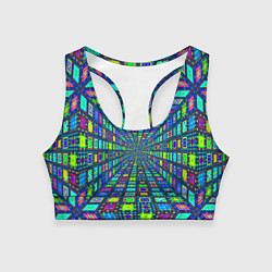 Топик спортивный женский Абстрактный узор коридор из разноцветных квадратов, цвет: 3D-принт