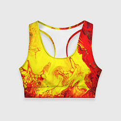 Топик спортивный женский Красные и желтые разводы, цвет: 3D-принт