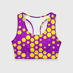 Женский спортивный топ Желтые соты на фиолетовом фоне