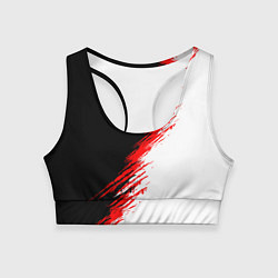 Топик спортивный женский Черные красные и белые штрихи красок, цвет: 3D-принт
