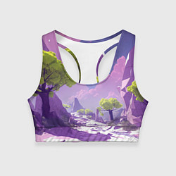 Топик спортивный женский Фиолетовые горы зеленые деревья и космос, цвет: 3D-принт