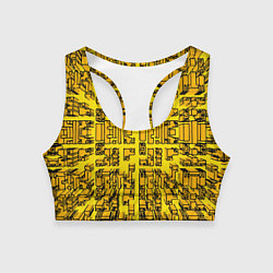 Топик спортивный женский Жёлтые фигуры с эффектом рыбьего глаза, цвет: 3D-принт