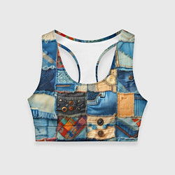 Топик спортивный женский Vanguard denim patchwork - ai art, цвет: 3D-принт