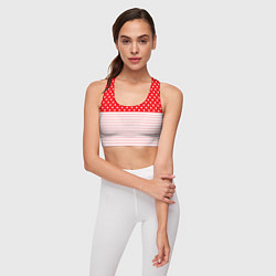 Топик спортивный женский Красно-белый в горошек с полосами, цвет: 3D-принт — фото 2