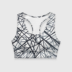 Топик спортивный женский Чёрные хаотичные линии на белом фоне, цвет: 3D-принт