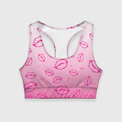 Женский спортивный топ Паттерн малиновые губы на розовом градиент - lips