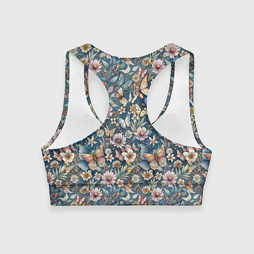 Женский спортивный топ Летний узор с цветами и бабочками / 3D-принт – фото 2