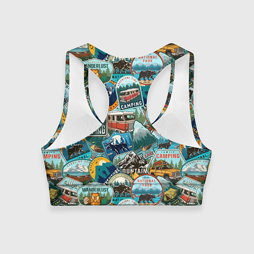 Женский спортивный топ Adventure stickers / 3D-принт – фото 2