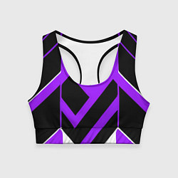 Топик спортивный женский Фиолетово-белые полосы на чёрном фоне, цвет: 3D-принт