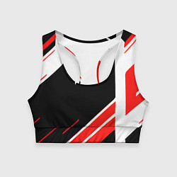 Топик спортивный женский Бело-красные полосы на чёрном фоне, цвет: 3D-принт