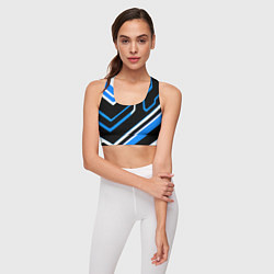 Топик спортивный женский Бело-синие линии на чёрном фоне, цвет: 3D-принт — фото 2