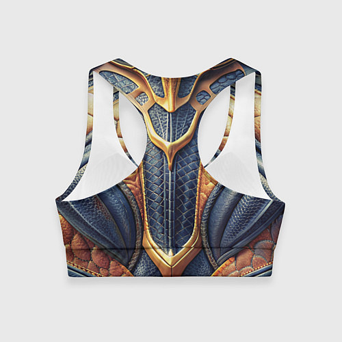 Женский спортивный топ Темная кожаная броня с желтой оплеткой / 3D-принт – фото 2