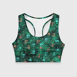 Топик спортивный женский Тёмный зелёный текстурированный кубики, цвет: 3D-принт