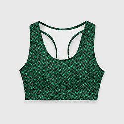 Топик спортивный женский Чёрно-зелёный абстрактная текстура, цвет: 3D-принт
