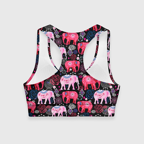Женский спортивный топ Орнамент разноцветных слонов / 3D-принт – фото 2