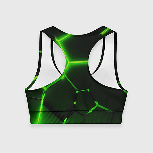 Женский спортивный топ Темные зеленые неоновые плиты в разломе / 3D-принт – фото 2
