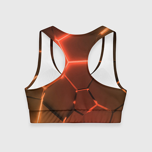 Женский спортивный топ Оранжевые неоновые плиты в разломе / 3D-принт – фото 2