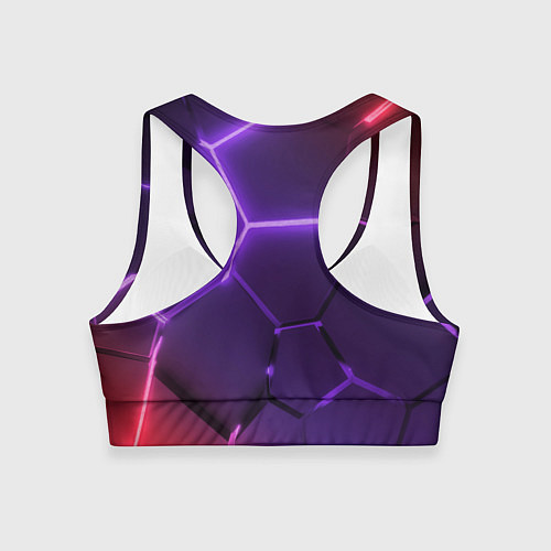 Женский спортивный топ Красно-фиолетовые неоновые плиты в разломе / 3D-принт – фото 2