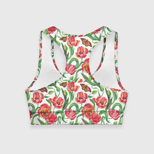 Женский спортивный топ Красные тюльпаны / 3D-принт – фото 2