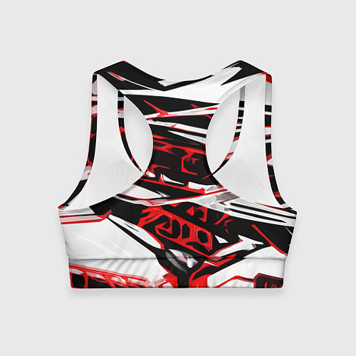 Женский спортивный топ Красно-чёрная агрессивная абстракция на белом фоне / 3D-принт – фото 2