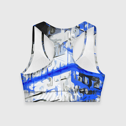 Женский спортивный топ Сине-белая абстракция на чёрном фоне / 3D-принт – фото 2