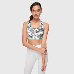 Топик спортивный женский Бабочки на белом фоне - паттерн, цвет: 3D-принт — фото 2