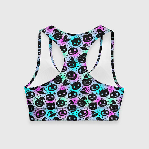 Женский спортивный топ Halloween - тыквы на неоновом фоне / 3D-принт – фото 2