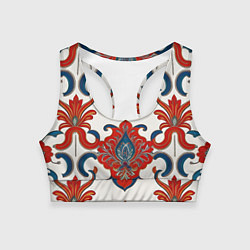 Женский спортивный топ Узор красно-синий на белом фоне