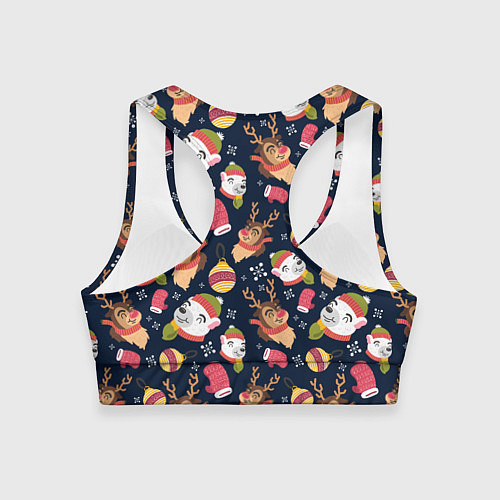 Женский спортивный топ Новогодний детский паттерн с животными / 3D-принт – фото 2