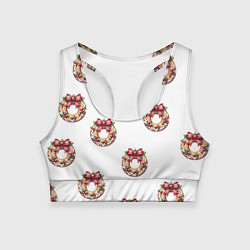 Топик спортивный женский Много новогодних пончиков с бантиком и ягодами, цвет: 3D-принт
