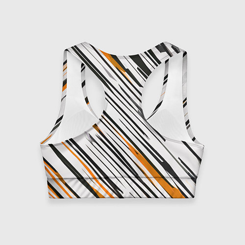 Женский спортивный топ Диагональные чёрно-жёлтые полосы на белом фоне / 3D-принт – фото 2
