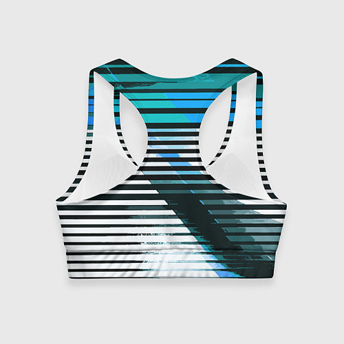 Женский спортивный топ Сине-чёрные полосы на белом фоне / 3D-принт – фото 2