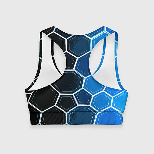 Женский спортивный топ Белые шестиугольники на чёрно-синем фоне / 3D-принт – фото 2