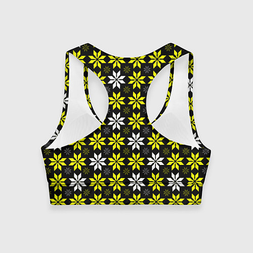 Женский спортивный топ Жёлто-белые звёзды на чёрном фоне / 3D-принт – фото 2