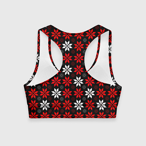 Женский спортивный топ Red and white stars on a black background / 3D-принт – фото 2