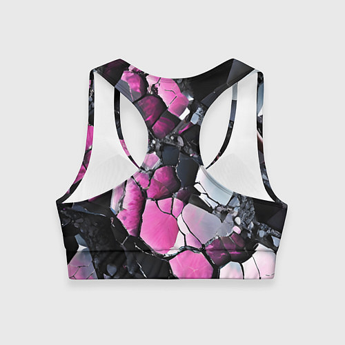 Женский спортивный топ Чёрно-розовый камень / 3D-принт – фото 2